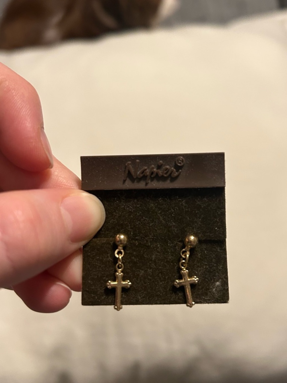 Napier Gold Cross Dangle Earrings with Ball Posts